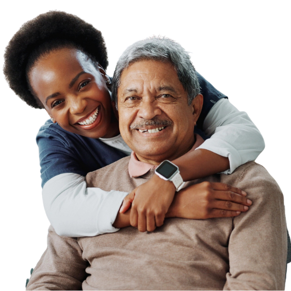 Compassionate caregiver embracing a senior man while providing home care services and elderly care assistance in Marion County, FL